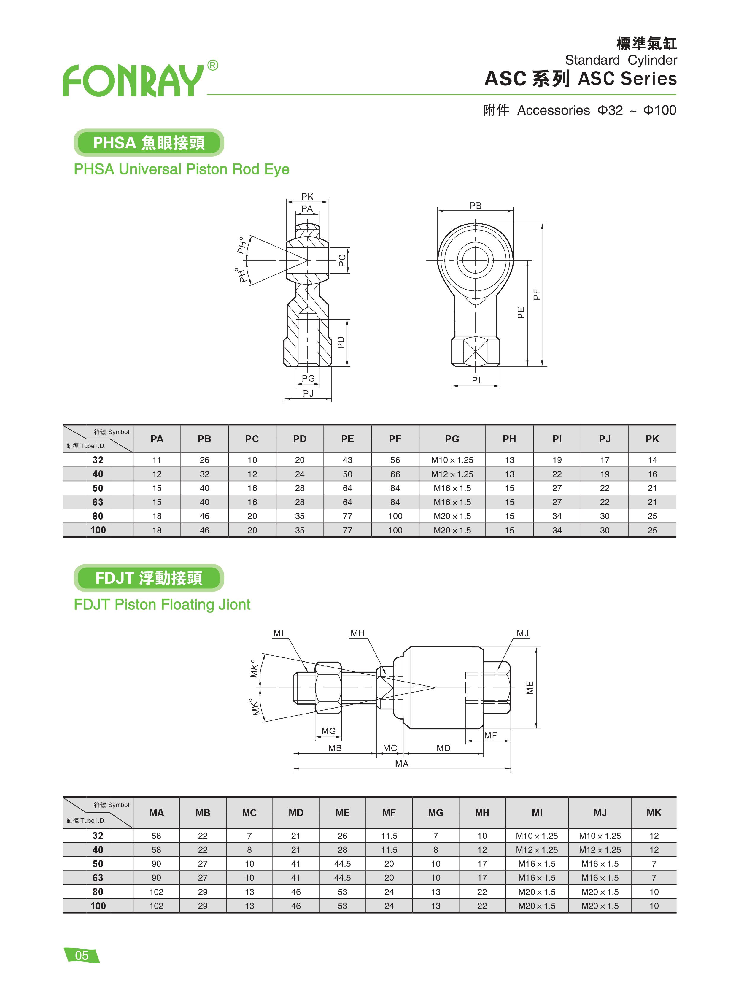 Standard Cylinders - ASC Standard Cylinders Accessories (Y、I、PHSA、FDJT)